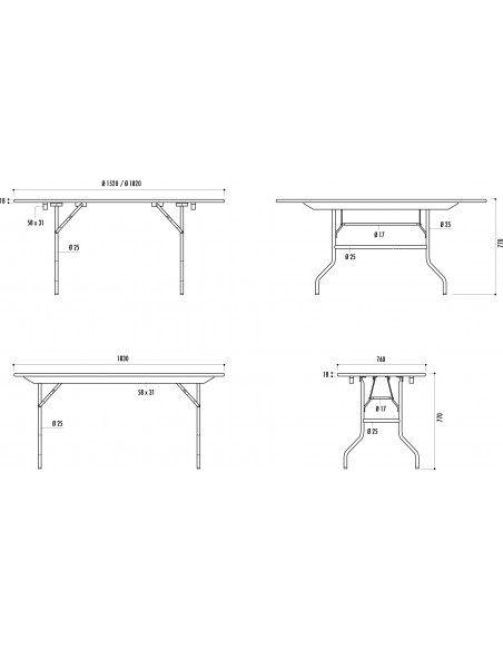 Table bois exotique pliante rectangulaire Tarragone