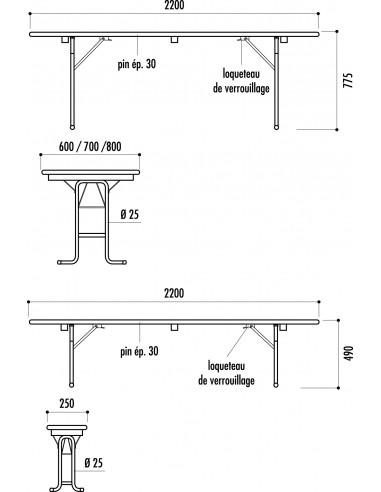 ② Excellente table de cuisine pliante en bois et métal - 60x39 — Tables